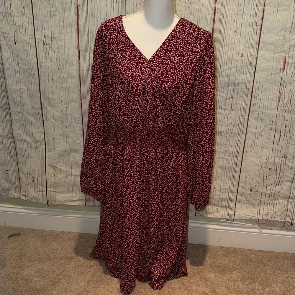 Draper James Burgundy Floral Long Sleeve Dress
